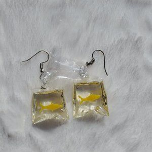 Yellow Fish in a Bag Earrings